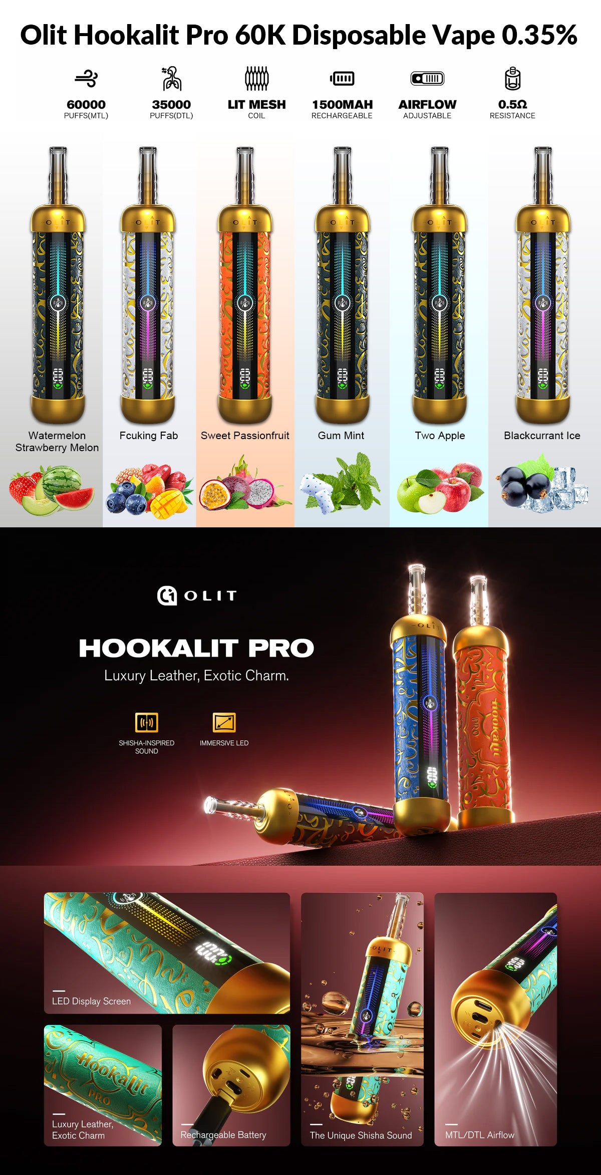 GOLIT HOOKALIT PRO 60K DISPOSABLE 0.35% NIC